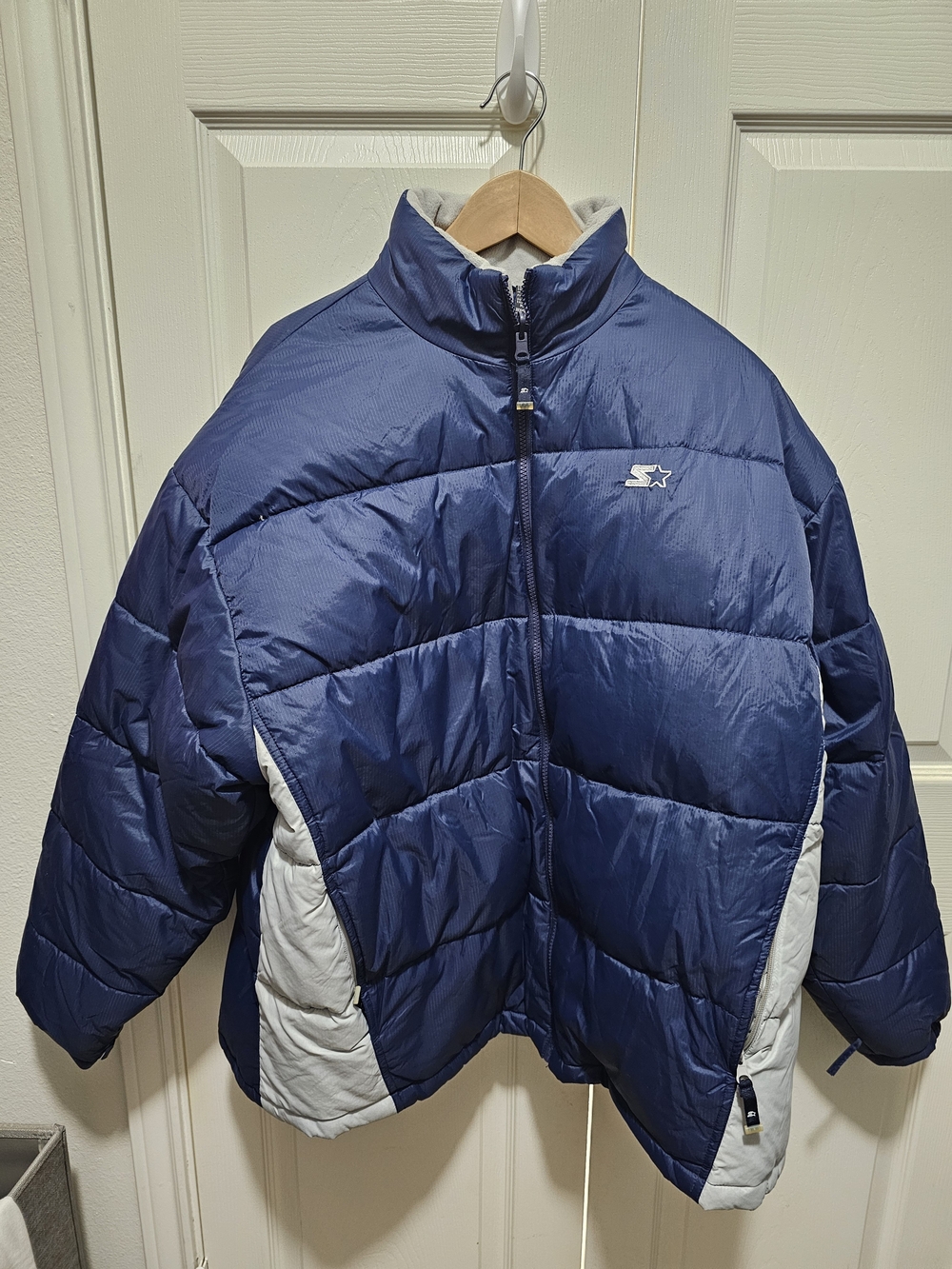 VintageStarter Men's Navy Full Zip Puffer Jacket with Gray Accents Size Xl